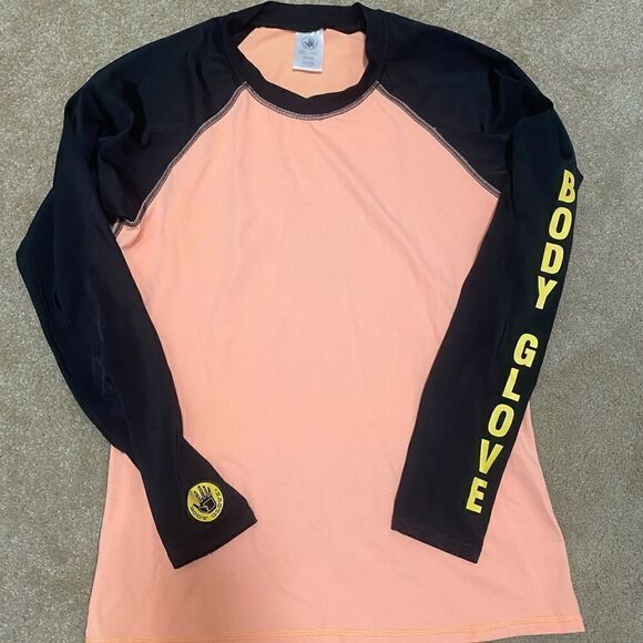 BODY GLOVE Rash Guard Long Sleeve  ACTIVEWEAR Shirt ORANGE & BLACK M - Picture 1 of 6